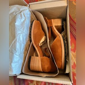 Portland Leather Goods Patina Mary Jane Heels Suede Toffee NEW 7.5